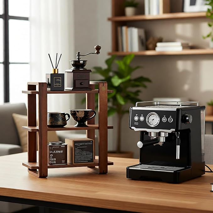 Coffee Station Organizer for Kitchen walnut WoodenCountertop Mug Holder 3 Tier Wooden Cup Organizer Stand Shelf