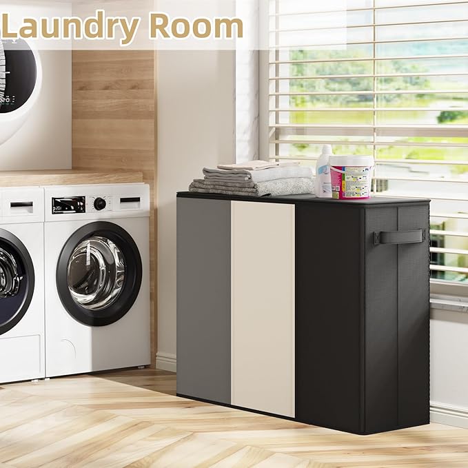 Optish 180L Laundry Hamper 3 Section, Large Laundry Basket with Lid, Laundry Basket Organizer with Handles, Divided Laundry Baskets, Clothes Hampers for Laundry, Bedroom, Bathroom