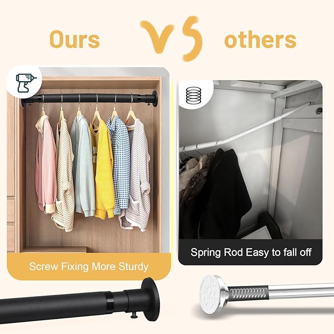 Closet Rod, 30 to 49 inch Adjustable Closet Rods for Hanging Clothes,Closet Rod Extender Closet Organizer,Heavy Duty Closet Bar for Wardrobes and Laundry,Drilling Installation