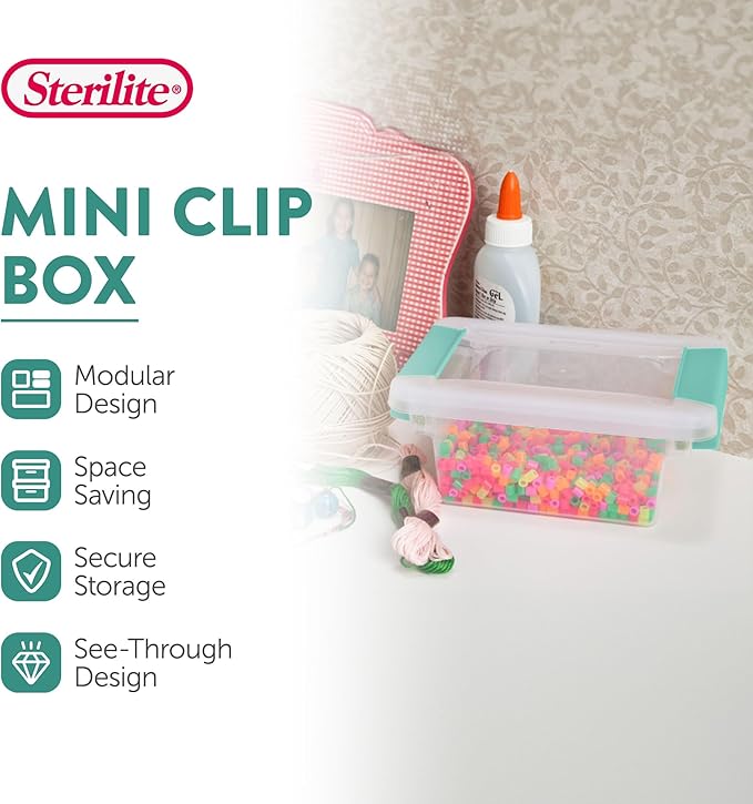 Sterilite 24-Pack Clip Box, Clear Storage for Crafts, Supplies and Office Items, Mini