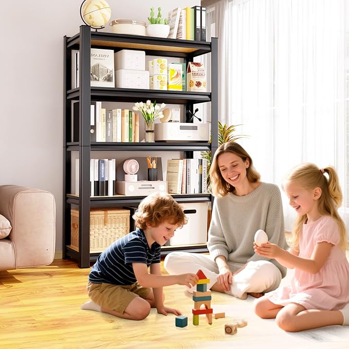 Set of 5 Garage Shelving Heavy Duty Storage Shelves, Metal Adjustable Shelving Unit, Utility Garage Organizer Shelf for Basement, Pantry, Kitchen, Warehouse,11.8" Dx27.5 Wx71.2 H Black