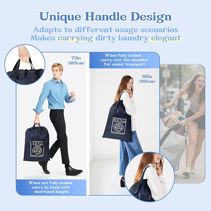 Heavy Duty Laundry Bag, Machine Washable Nylon, Splash-Resistant Dirty Clothes Storage Bag with Drawstring & Handles丨Lightweight, Foldable & Space-Saving for College Dorm, Camping, Trips, Cruise, 50L