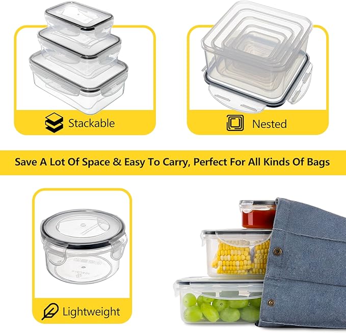 34 PCS Food Storage Container with Lid (17 Lids & 17 Containers) - Reusable Plastic Food Containers for Kitchen Storage and Organization BPA-Free Leakproof Meal Prep Container with Labels & Pen