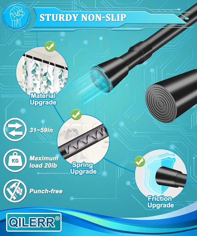Small Tension Rods 16 to 28 Inches, Adjustable Short Extension Curtain Rod, Heavy Duty Spring Loaded Mini tension rods for Windows, Curtain, Closet, Clothes, Diameter 1inch, Black
