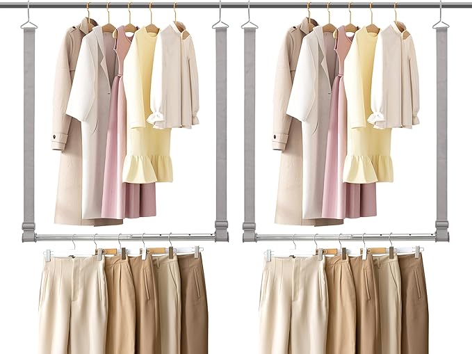 STO STO Closet Hanging Rod, Length and Height Adjustable Closet Rod, Space-saving Closet Extender Hanging Bar for Hanging Clothes, Webbing, 2 Pack