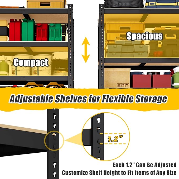 48" W x 24" D x 72" H Garage Shelving Heavy Duty: 5 Tier Metal Storage Shelves - Adjustable Shelving Unit, Utility Rack Shelf for Pantry, Warehouse, Office, Kitchen, Black, 3PCS