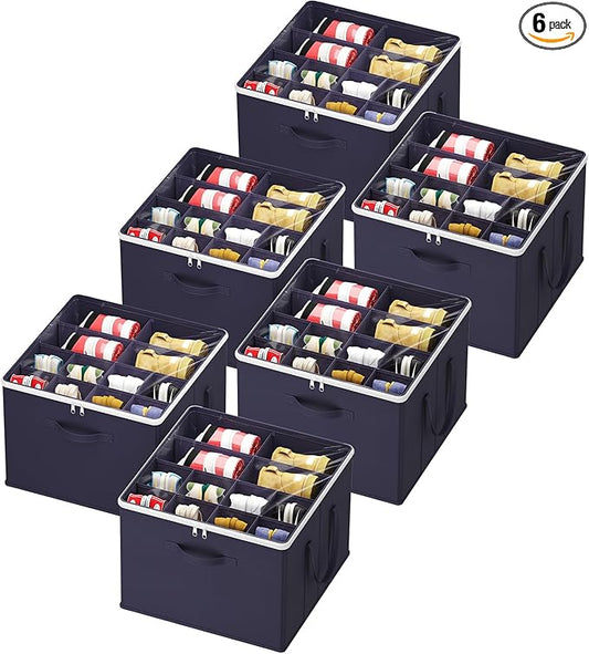 Lifewit 6 Pack Shoe Storage Organizer for Closet, Large Shoe Box Storage Containers with Clear Cover, Foldable Storage Bins Fit for Boots Fits 72-96 Pairs (Each 12-16 Pairs) Blue