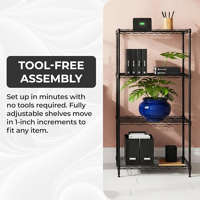 3-Tier Heavy Duty Adjustable Shelves, Metal Storage Rack with 250-lb Shelf Capacity, Matte Black, 14" W x 24" L x 30" H