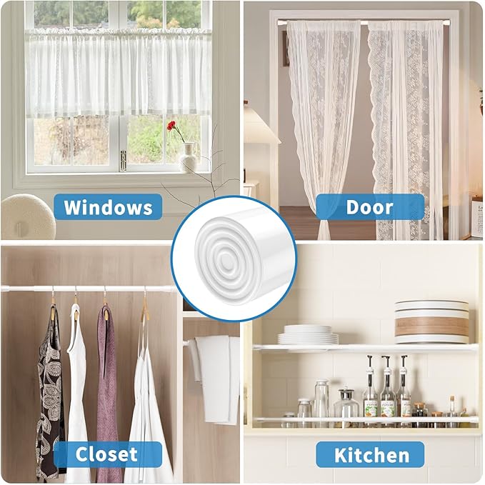 AIZESI 4 Pack Tension Rods for Windows 26.5 to 36 inch, Adjustable Expandable Pressure Spring Curtain Rods No Drilling, Curtain Rods for Kitchen Curtains, Closet Door, White