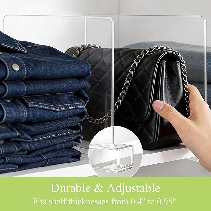 Acrylic Shelf Dividers for Closet Organization: Clear Handbag Purse Organizer for Closet - Shelf Separators for Sweater Sweatshirt Clothes Towel in Bedroom Kitchen, 10Pack