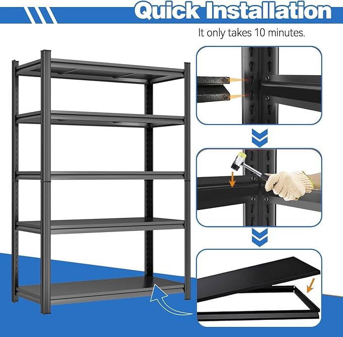 Heavy Duty Garage Shelving 2800LBS Storage Shelves 4-Tier Adjustable Metal Shelving Units Garage Storage Shelves for Industrial, Warehouse, Basement, Commercial, 54"H × 48"W × 24"D, Black