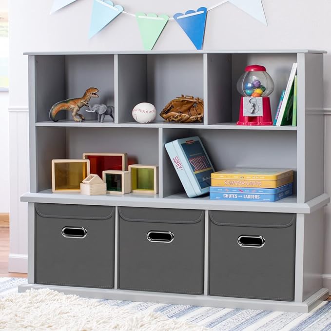 Closet Organizers Fabric Storage Bins With Lids Collapsible Cube Storages Organizer Basket With Handles,Storage Boxes for Clothes Storage,Office,Toys,3 Pack,（Grey