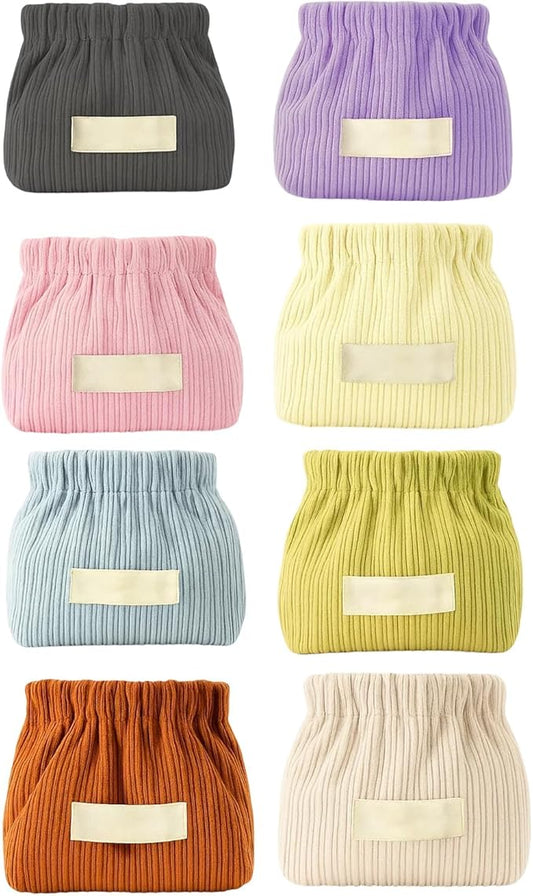 8 Pack Corduroy Elastic Hair Tie Organizer, Corduroy Eeastic Storage Bag for Purse, 8 Pack corduroy Pouches for Hair Accessories and Small Items, Compact Organizer with Elastic Closure