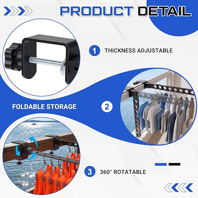 Sintuff Life Vest Holder Aluminum Drying Rack Holds up to 8 Life Vests Wetsuit Hanger Vest Hanger Collapsible Dock Organizer for Pfds & Floats, Fits a 0.67-2.56 in Square Post, No-Drill Installation