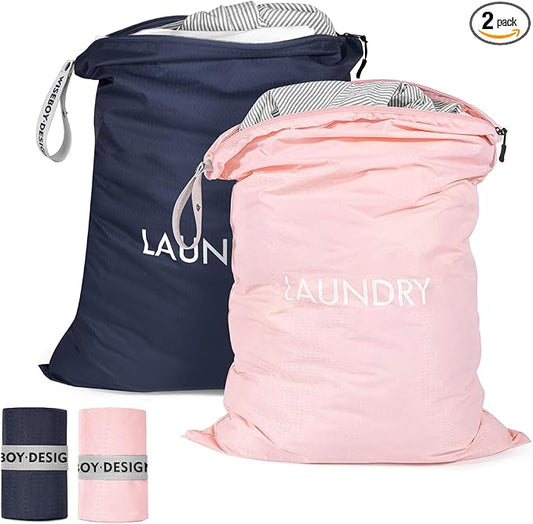 MissBoy 2 Pack Laundry Bags, Nylon Washable Wet Dry Bag, Travel Laundry Bags for Dirty Clothes, Swimming Bathing Suit Workout Wet Clothes Bag