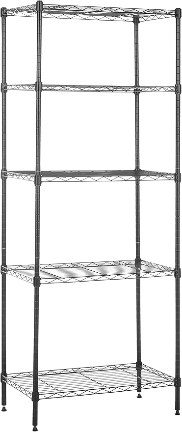Amazon Basics 5-Shelf Multipurpose Adjustable Steel Garage Shelving Unit, Storage Rack for Kitchen, 200 lbs Per Shelf, Easy Assembly, 13.4"D x 23.2"W x 60"H, Black
