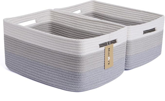 MiniArk Large Storage Baskets for Shelves, Closet Organizers Bins for Clothes Blanket Towels, Baby Nursery, Toy Baskets Box, Woven Rope Baskets, 17 x 13 x 7.5”, 2 Packs Gradient Grey