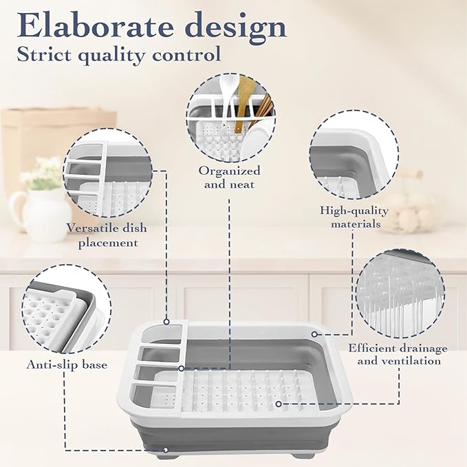 Collapsible Bowls, Plates, and Dishes Drainer, Portable Space-Saving Dish Rack for Kitchen, RV, Campers, and Travel Trailers