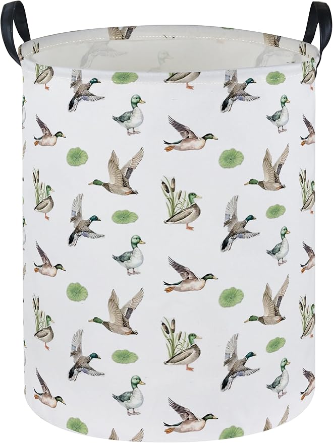 Essme Kids Laundry Basket,Duck Hamper Collapsible Waterproof Storage Bin for Home Decor,Gift Baskets(Green Duck)
