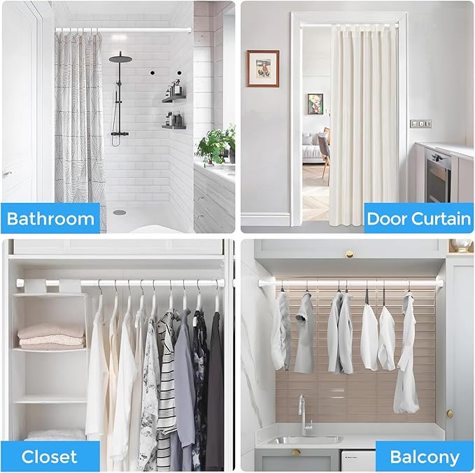 Tension Curtain Rod White Tension Rod 2pcs Spring Curtain Rod Non Slip Tension Rods For Windows 28 To 48 Inch No Drilling Adjustable Tension Rods of Curtain Window Closet Kitchen Wardrobe1