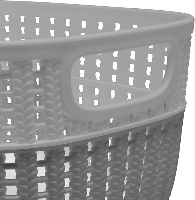 Simplify 2 Pack 2 Tone Sailor Knot Plastic Storage Tote | Decorative Basket | Closet Organization | De-clutter | Accessories | Toys | Bathroom Organization | Small | Grey/Grey
