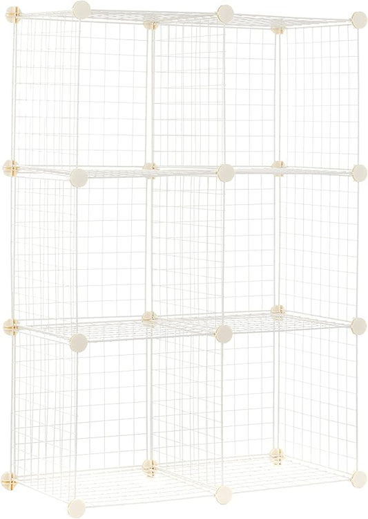Amazon Basics 6 Cube Wire Grid Storage Organizer, Stackable Storage Cubes, Modular Closet Organizer Shelves, 14.6" D x 30.3" W x 44.8" H, White