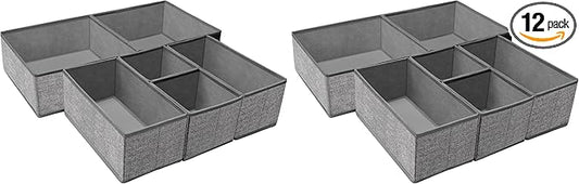 Criusia Foldable Underwear Drawer Organizer, Closet Dividers, Storage Box for Clothes, Socks (6 Bins, Gray) (Pack of 2)