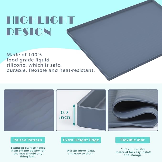 URMONA Waterproof Silicone Under Sink Mat 25'' x 22'' Shelf Liner for Kitchen and Bathroom, Cabinet and Counter Protector, Storage and Organizers, Litter Mat, Pet Cat Puppy Essentials(Brown)