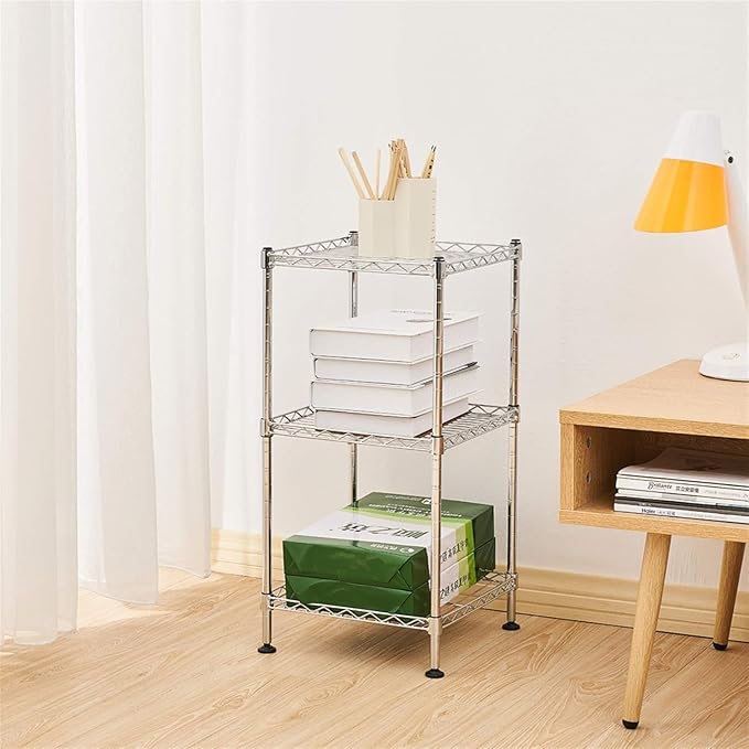 FOXHOLE 3-Tier Wire Shelving Rack Metal Storage Shelf Unit for Laundry Bathroom Kitchen Pantry Closet, Silver 11.81" W x 11.81" D x 23.62" H
