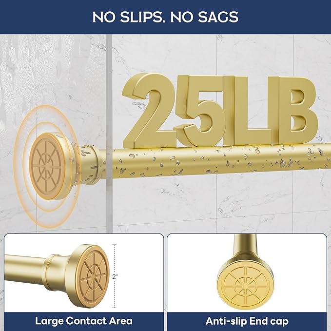 STARLATTA Adjustable Shower Curtain Rod 31-80 Inch, Never Rust Stainless Steel Gold Tension Rod, 1" Heavy Duty No-Drill for Bathroom, Kitchen & Closet