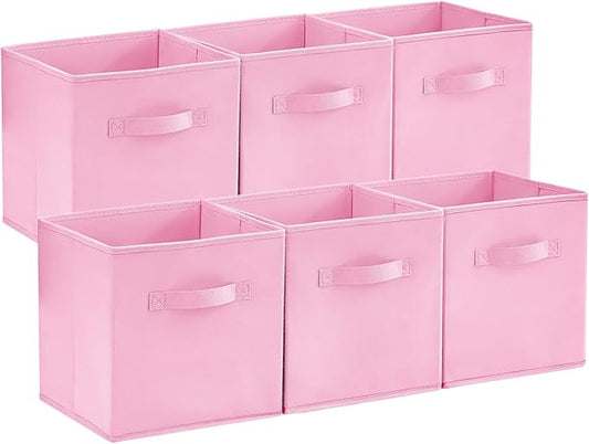 Lifewit Storage Cubes, Foldable Decorative Fabric Storage Baskets for Organizing Home Organizers with Handles for Shelves, Closet, 11 Inch Bins, 18L Pink, 6 Packs