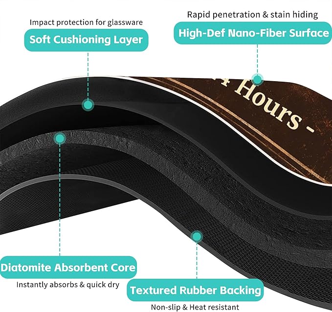 Vintage Coffee Bar Coffee Drying Mat 12" x 19", Absorbent Quick-Dry Mat, Non-Slip Waterproof Countertop Protector for Coffee Station and Espresso Machine