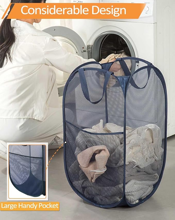 Bemkoo Navy Blue Durable Foldable Laundry Hamper, 22.8 x 14.2 x 14.2 inches