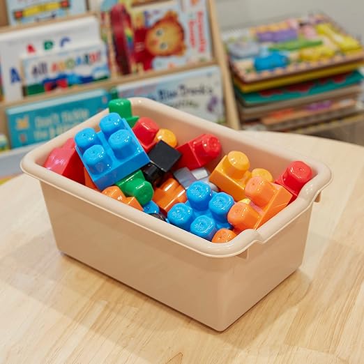 ECR4Kids Scoop Front Storage Bin, Multipurpose Organization, Sand, 5-Piece
