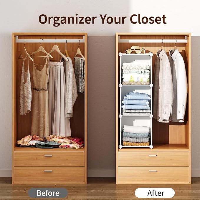 MAGINELS 3 Cube Storage Organizer,Plastic Cabinet with Door.Narrow Cube Clothing Storage Shelves,Closet Organization for Bedroom,White(11.8x11.8inch)