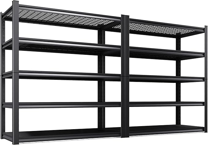 Set of 2 Heavy Duty Garage Shelving 5T Storage Shelves, Adjustable Metal Shelving Unit, Utility Garage Organizer Shelf for Basement, Pantry, Warehouse, Supermarket, 45.6" Wx17.7 Dx71.2 H