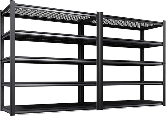 Set of 2 Heavy Duty Garage Shelving 5T Storage Shelves, Adjustable Metal Shelving Unit, Utility Garage Organizer Shelf for Basement, Pantry, Warehouse, Supermarket, 45.6" Wx17.7 Dx71.2 H
