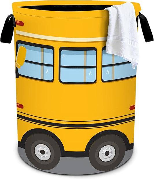 Bus Laundry Basket Storage Bin Foldable Laundry Hamper Clothes Storage Bucket Organizer 19.6x15.7 Inch For Laundry Room/Bedroom/Bathroom