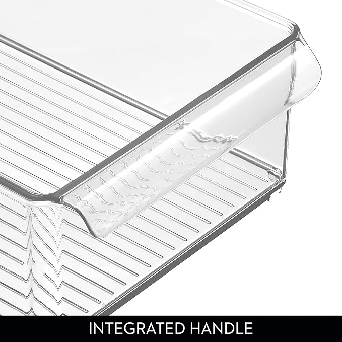 iDesign Large Stackable Fridge or Freezer Bin with Front Handle - Set of 3 - Clear - Made in USA