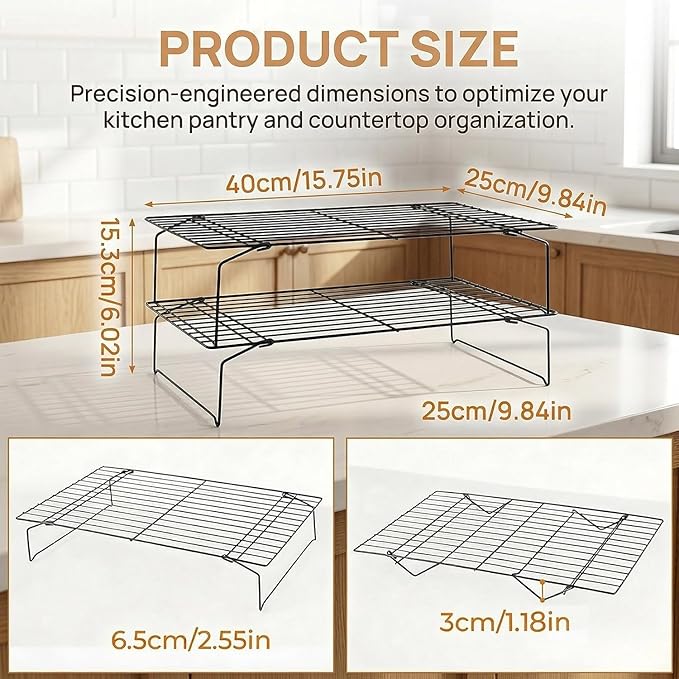 4-Tier Collapsible Cooling Racks, Detachable Wire Cooling Rack Stackable Drying Rack for Cookie Bread Pizza Baking (2Tier)