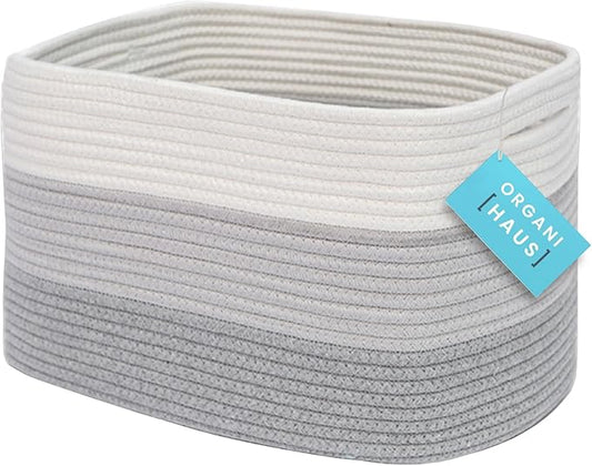 OrganiHaus Cotton Rope Basket for Shelf - Woven Storage Basket for Organizing, Closet & Toy Storage - 3-Toned Gray - 15x9x10