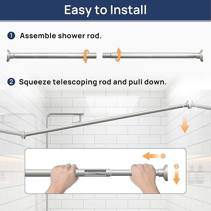 ENJOYBASICS Shower Curtain Rod 30 to 64 Inches, 1 Inch Stainless Steel Adjustable Spring Tension Rods No Drill for Bathroom, Closet, Window, Room Divider, Never Rust, Non Slip, Nickel