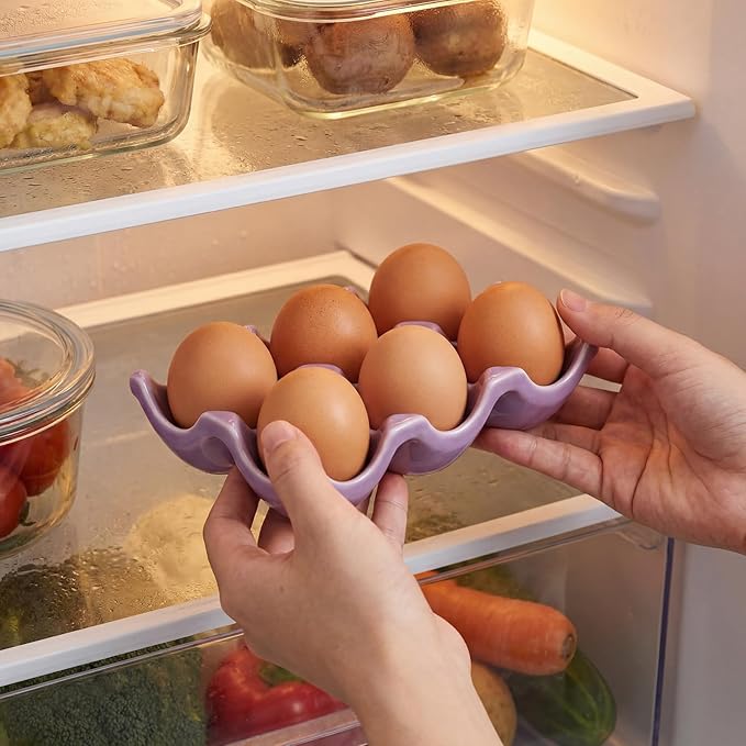 Chengu 8 Pack 6 Cups Egg Tray Holders Bulk Ceramic Porcelain Egg Container Serveware Countertop Fridge Kitchen Storage Display Decorative