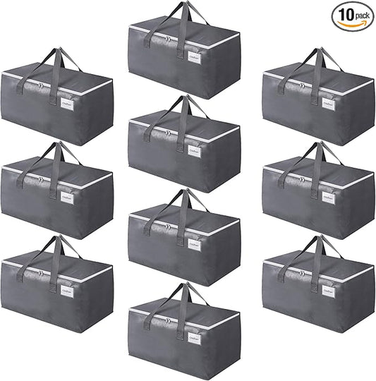 BlissTotes Large Moving Boxes and with Zippers & Handles Moving Supplies with lids, Heavy Duty Totes for Storage Bags for Space Saving, Fold Flat, Moving and Storing 76L, 10 Pack
