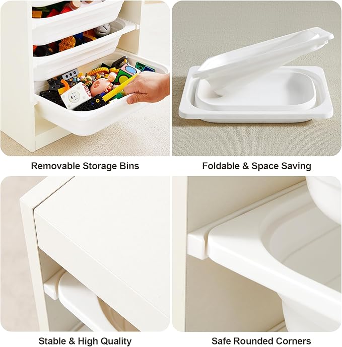 Beright Multipurpose Toy & Book Storage Cabinet with 6 Large Bins, White
