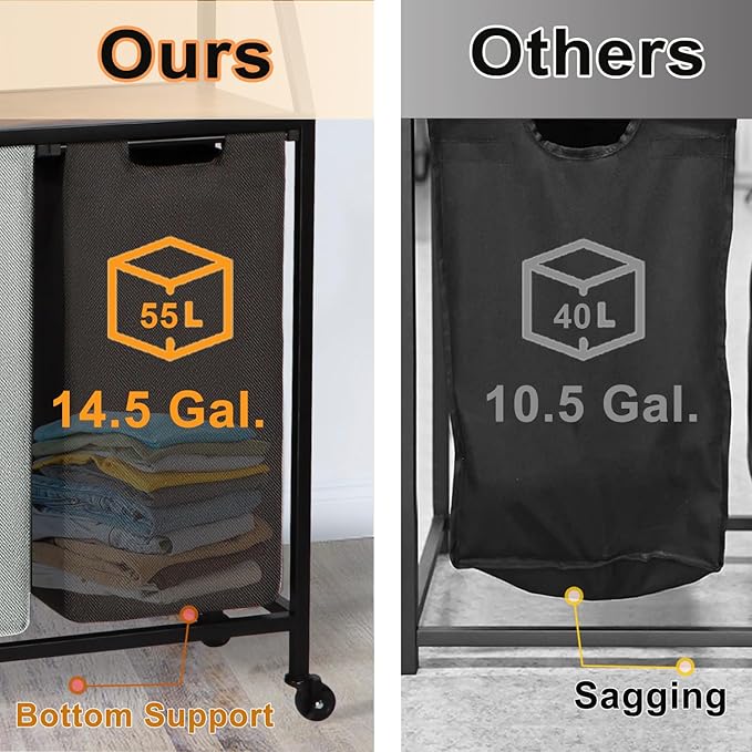 Timberer Laundry Hamper, Laundry Sorter 4 Section, Rolling Laundry Basket with Wheels, 2 Shelves, 4 × 14.5 Gal, Pull-Out and Removable Oxford Fabric Bags, for Laundry Room, 4 Colors