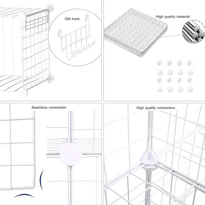 C&AHOME Wire Cube Storage, 12-Cube Storage Organizer Metal, C Grids Storage Bins Shelving, Modular Bookshelf Shelf, Closet Cabinet Ideal for Bedroom, Office 36.6”L x 12.4”W 48.4”H White