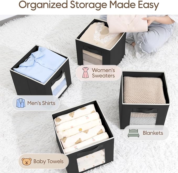 Homsorout Foldable Storage Cubes - Cubby Storage Organizer with Window, Decorative Baskets for Organizing, Fabric Bins for Clothes Storage, Closet Storage Cubes-11inch, 8 Pack, Black