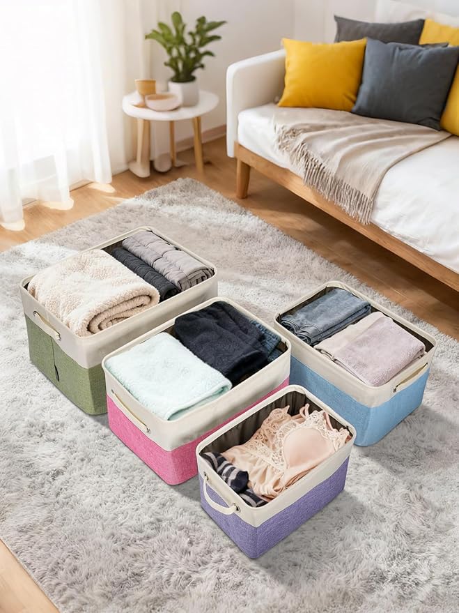 BALEINE 3 Pack Fabric Closet Storage Bins for Shelves, Linen Closet Organizers and Storage, Decorative Baskets for Organizing, Shelf, Clothes, Home, Office (Lavender, 15''x11''x9.5'')