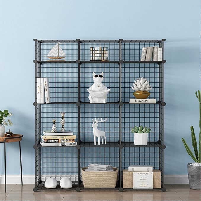 KOUSI 14"x14" Wire Cube Storage, Metal Grid Organizer, Modular Shelving Unit, Stackable Bookcase, Ideal for Living Room, Bedroom, Office, Garage (42" x 14" x 49")